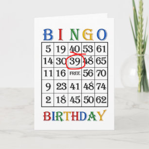 39th Birthday Bingo card