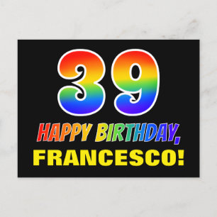 39th Birthday: Bold, Fun, Simple, Rainbow 39 Postcard