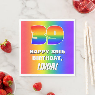39th Birthday: Colorful, Fun Rainbow Pattern # 39 Napkin