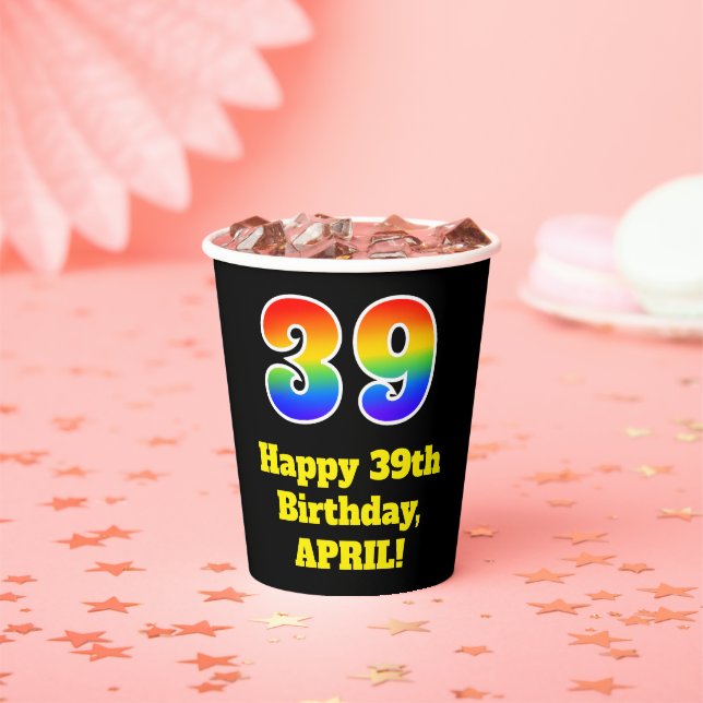 39th Birthday: Colourful, Fun, Exciting, Rainbow 3 Paper Cups (Insitu)