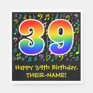 39th Birthday - Colourful Music Symbols, Rainbow 3 Napkin