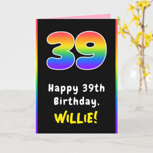 39th Birthday: Colourful Rainbow # 39, Custom Name Card