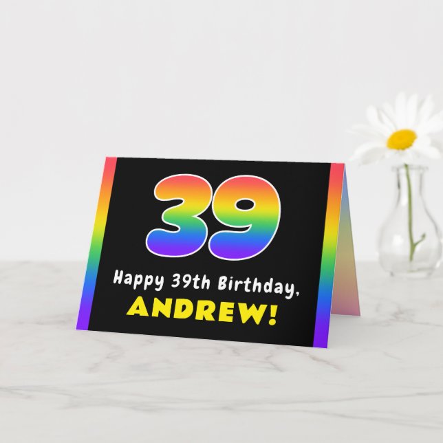 39th Birthday: Colourful Rainbow # 39, Custom Name Card (Small Plant)