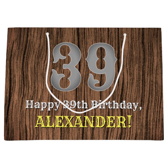 39th Birthday: Country Western Inspired Look, Name Large Gift Bag (Front)