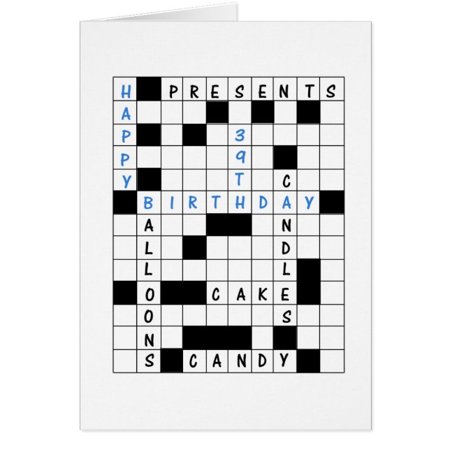 39th Birthday, Crossword Puzzle Birthday Card (Front)