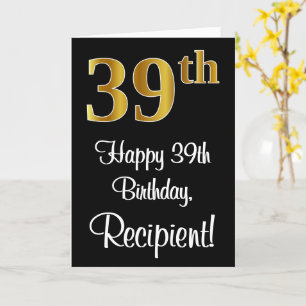 39th Birthday ~ Elegant Luxurious Faux Gold Look # Card