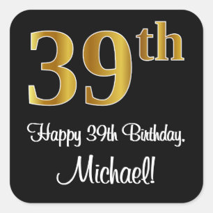 39th Birthday – Elegant Luxurious Faux Gold Look # Square Sticker