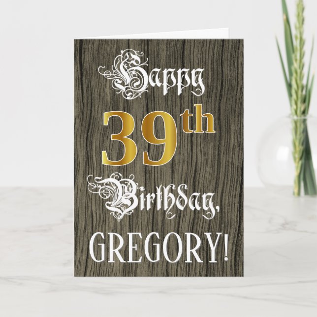 39th Birthday: Faux Gold Look + Faux Wood Pattern Card (Front)
