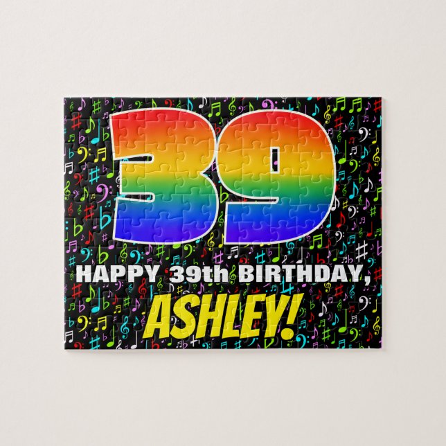39th Birthday — Fun, Colourful Music Symbols & “39 Jigsaw Puzzle (Horizontal)