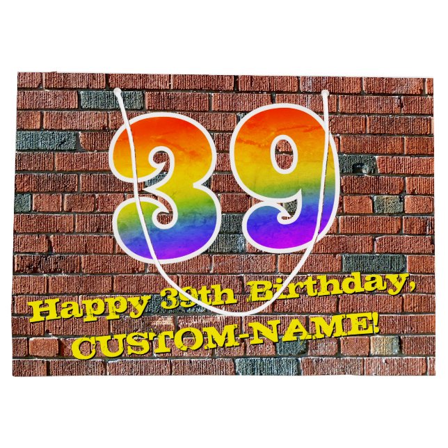 39th Birthday: Fun, Graffiti-Inspired Rainbow # 39 Large Gift Bag (Back)
