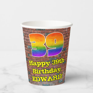 39th Birthday: Fun Graffiti-Inspired Rainbow 39 Paper Cups