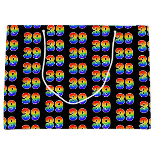 39th Birthday: Fun Rainbow Event Number 39 Pattern Large Gift Bag
