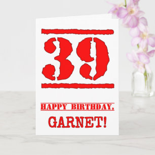 39th Birthday: Fun, Red Rubber Stamp Inspired Look Card