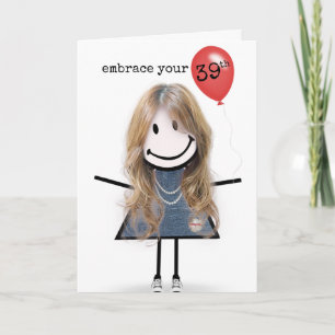 39th Birthday Girl with Red Balloon  Card