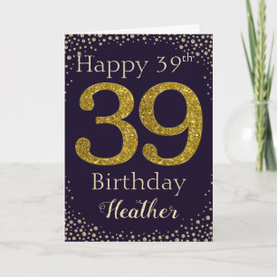 39th Birthday Golden Glitter Card