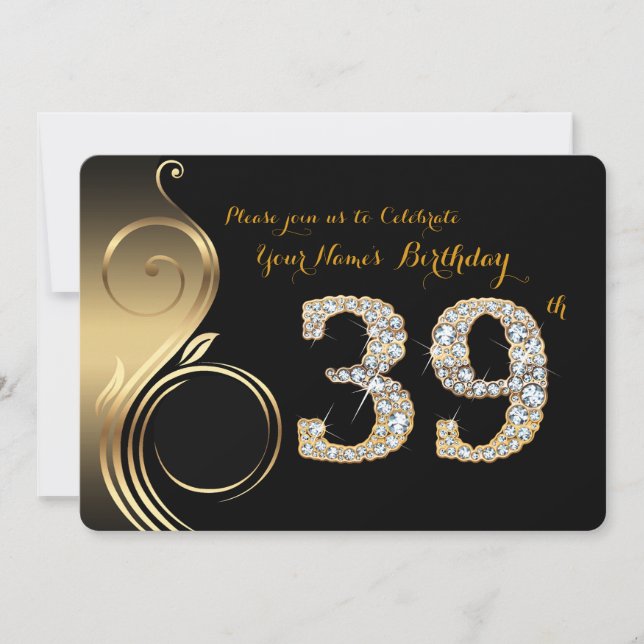 39th,Birthday Invitation,Number Diamond,Photo Invitation (Front)