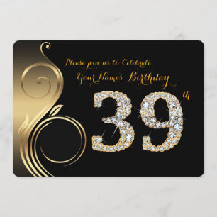39th,Birthday Invitation,Number Diamond,Photo Invitation