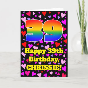 39th Birthday: Loving Hearts Pattern, Rainbow # 39 Card