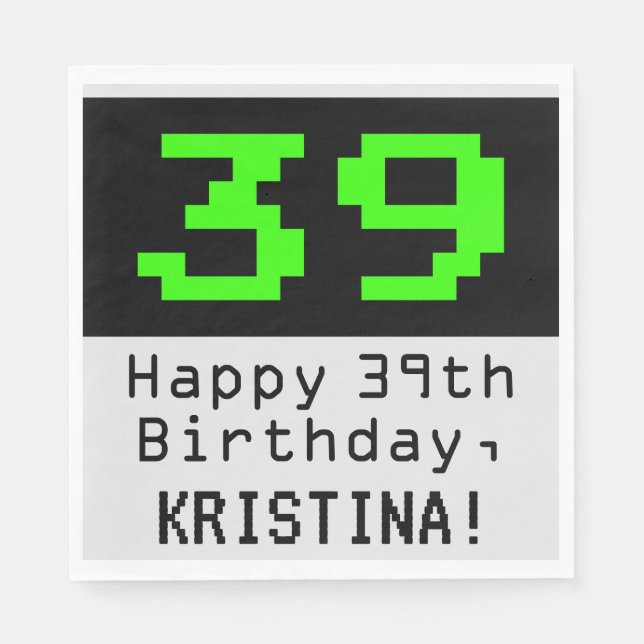 39th Birthday - Nerdy / Geeky Style "39" & Name Napkin (Front)