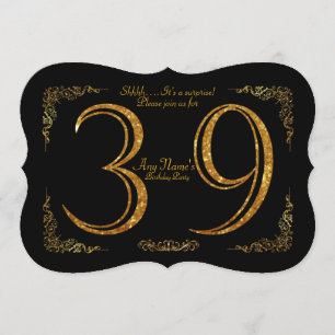 39th,Birthday party 39th,great Gatsby,black & gold Invitation