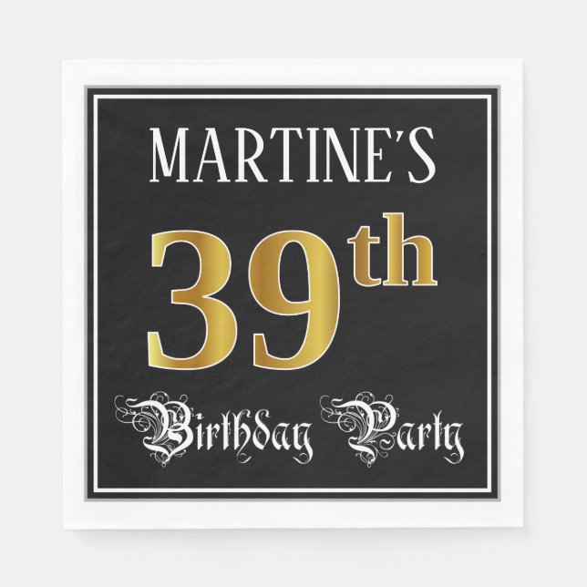 39th Birthday Party — Fancy Script, Faux Gold Look Napkin (Front)