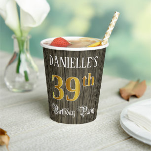 39th Birthday Party — Faux Gold & Faux Wood Look Paper Cups