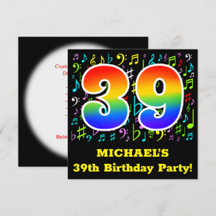 39th Birthday Party: Fun Music Symbols, Rainbow 39 Invitation