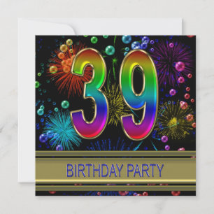 39th Birthday party Invitation with bubbles