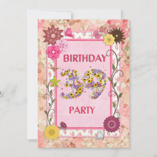 39th birthday party invitation with floral frame