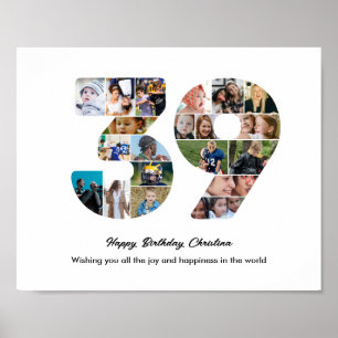 39th Birthday Party Number 39 Photo Collage Poster