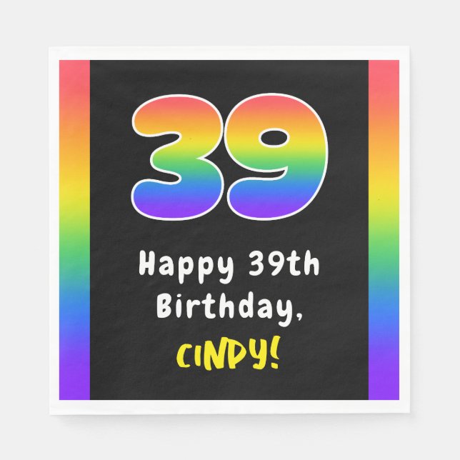 39th Birthday: Rainbow Spectrum # 39, Custom Name Napkin (Front)
