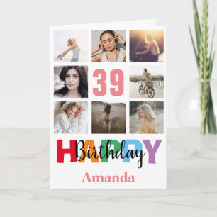 39th Happy Birthday Photo Collage Modern Pink Card
