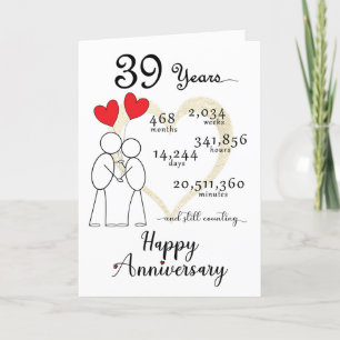39th Wedding Anniversary Card with heart balloons