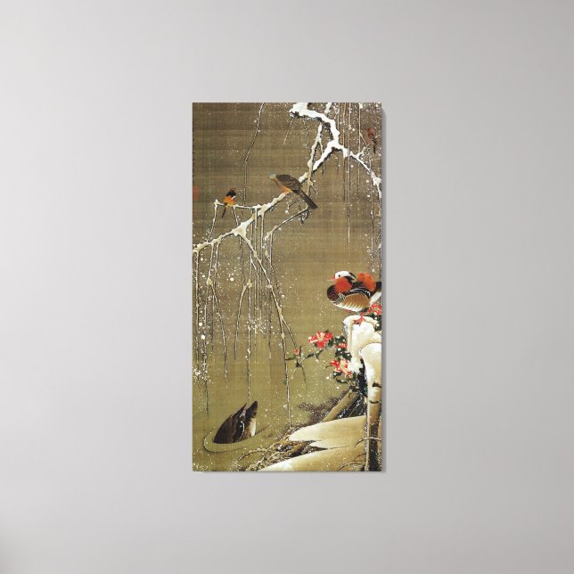 3. 雪中鴛鴦図, 若冲 Mandarin Duck in The Snow, Jakuchū Canvas Print (Front)