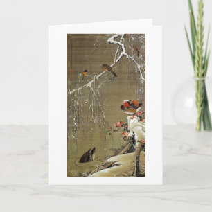 3. 雪 鴛 鴦 図, 若 Mandarin Duck in The Snow, Jakuchu Card