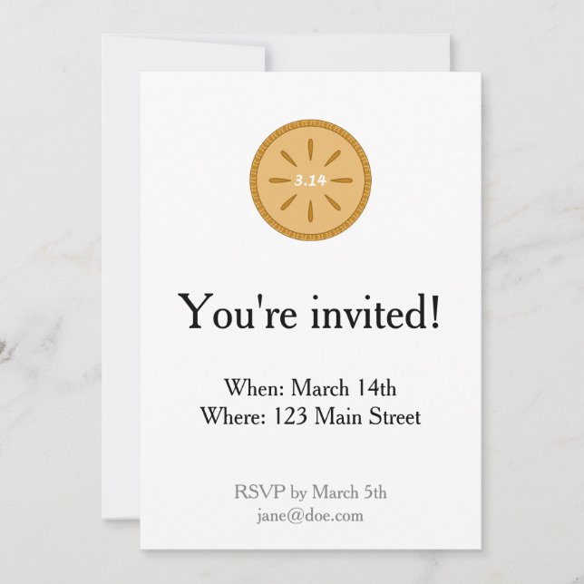 3.14 Pie with Pi Crust Invitation (Front)