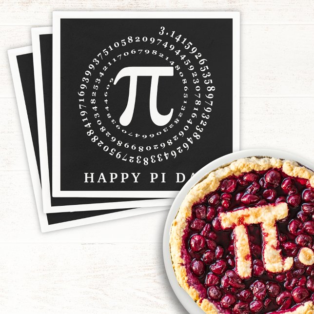 3.14 Spiral Number Happy Pi Day Black Napkin (Creator Uploaded)
