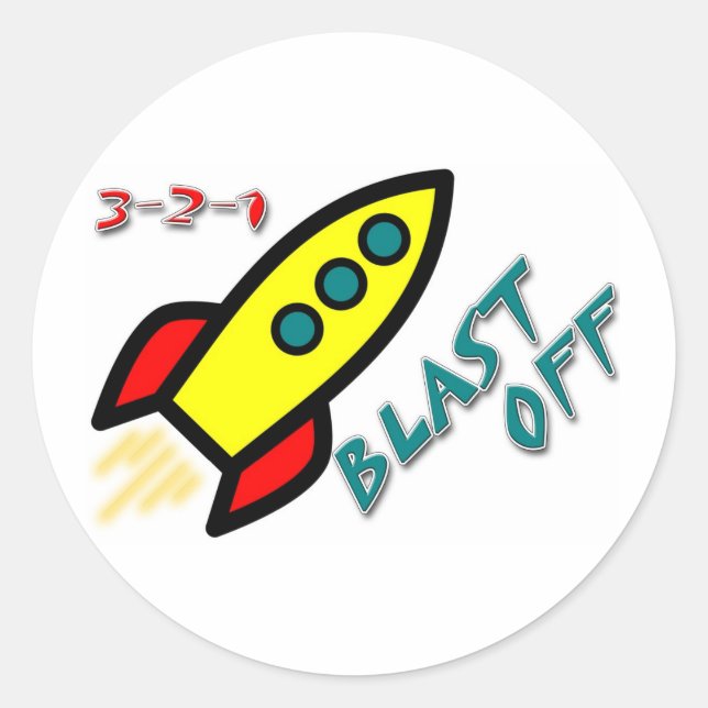 3-2-1 BLAST OFF CLASSIC ROUND STICKER (Front)
