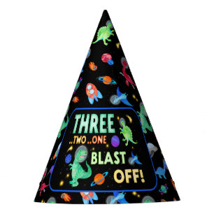 3 2 1 Blast Off Dinosaur Space 3rd Birthday Party Hat