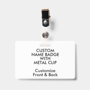 3.38" Custom Name Badge and Metal Clip Blank ID Badge
