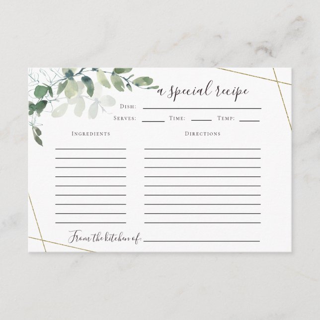 3.5"x5" Eucalyptus Bridal Shower Recipe Card (Front)