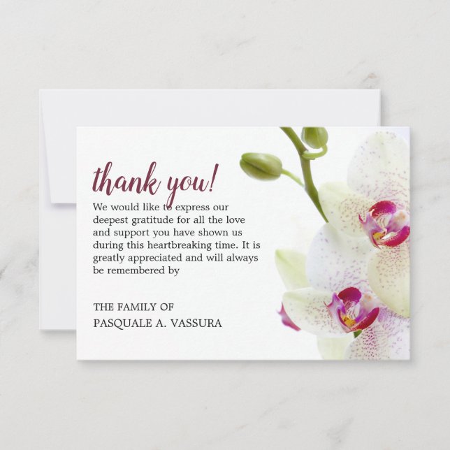 3.5"x5" White Orchid Flower Funeral Thank You Card (Front)