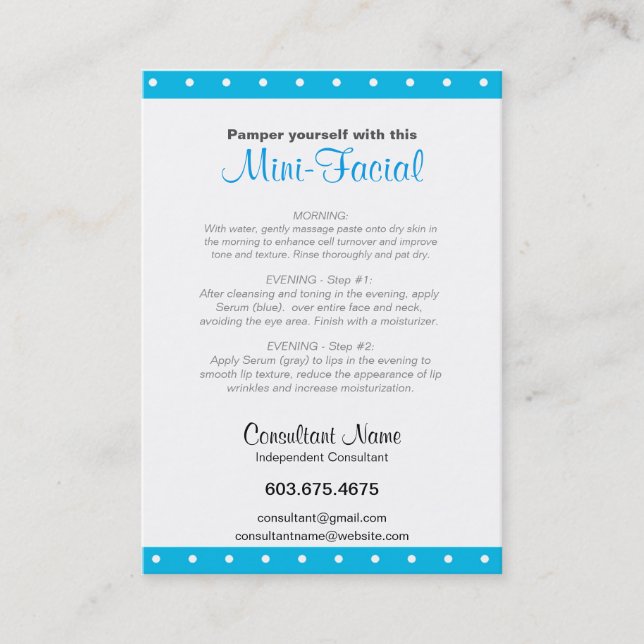 3.5" x 2.5" - Mini-Facial Instruction Card (Front)