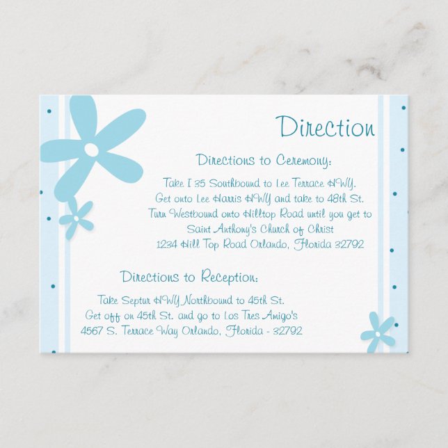 3.5 x 5 Direction Card Blue Daisies (Front)