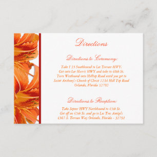 3.5 x 5 Direction Card Orange Tiger Lilly w/Stripe