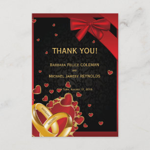 3.5" x 5" Luxury Modern Golden Rings Hearts Black Thank You Card
