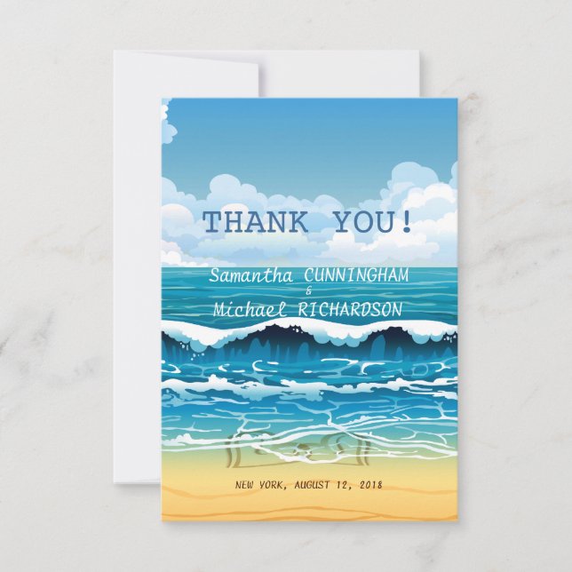 3.5" x 5" Ocean Beach Waves Wedding Thank You Card (Front)