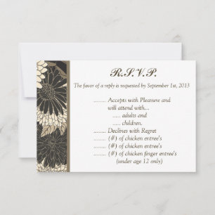 3.5 x 5 R.S.V.P Reply Card Black Cream Daisies/Car