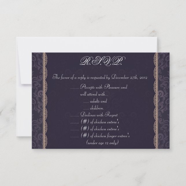 3.5 x 5 R.S.V.P Reply Card Deep Purple Damask (Front)
