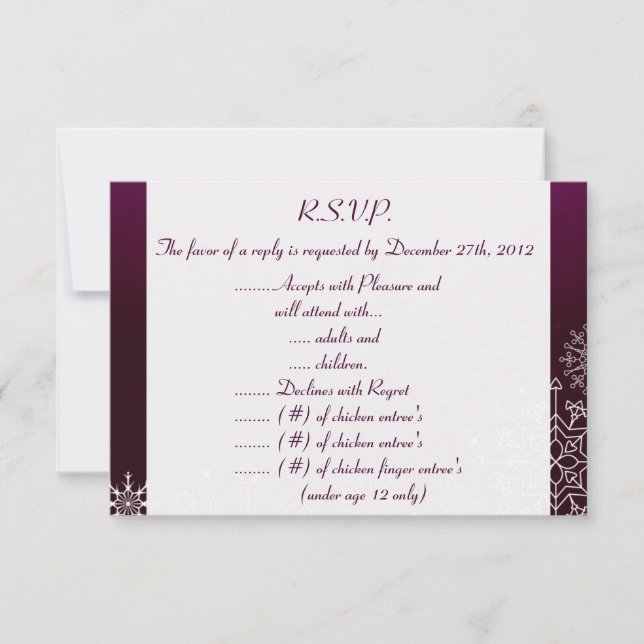 3.5 x 5 R.S.V.P Reply Card Purple Star / Snowflake (Front)
